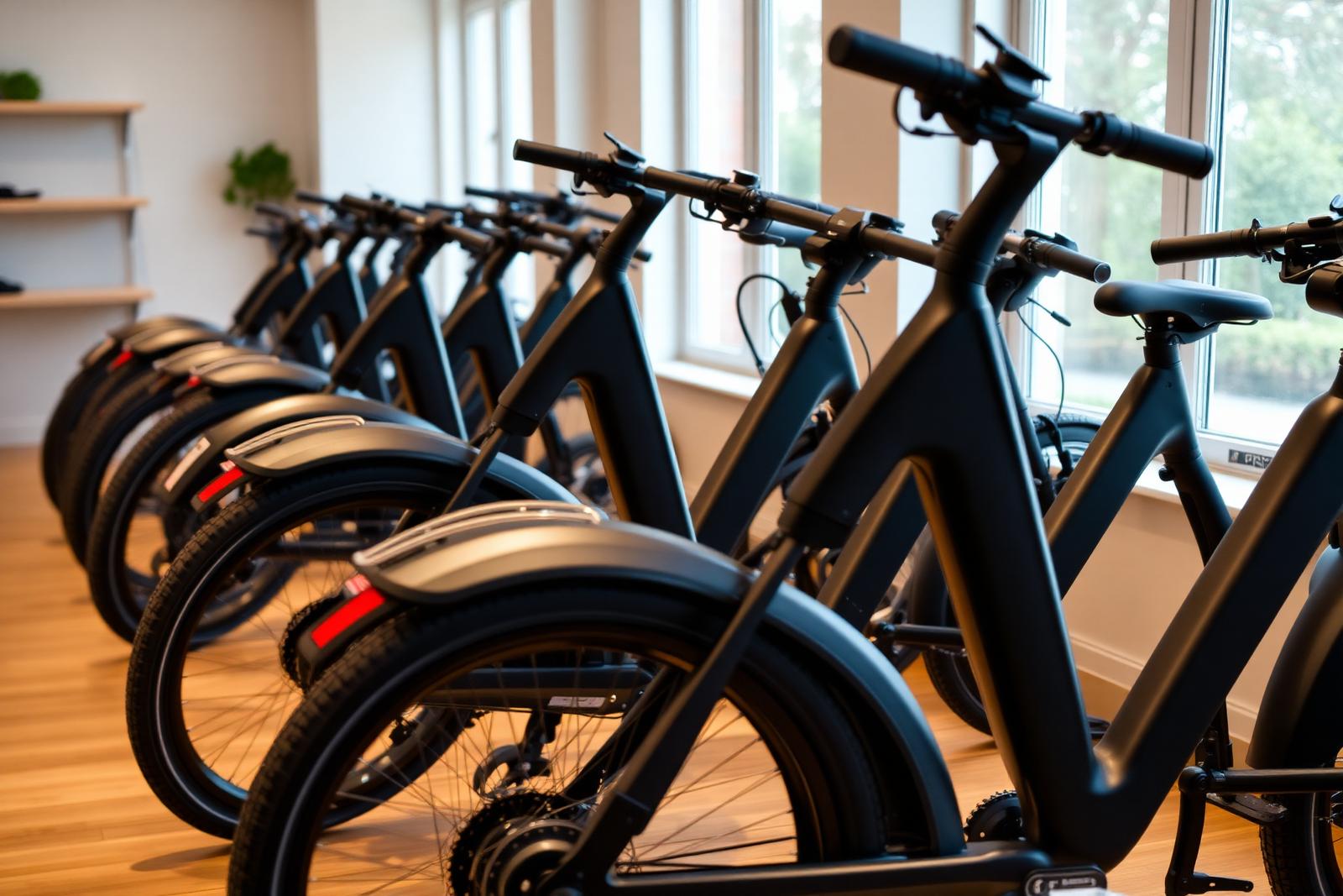 Vloot van premium e-bikes in een Belgische verhuurwinkel
