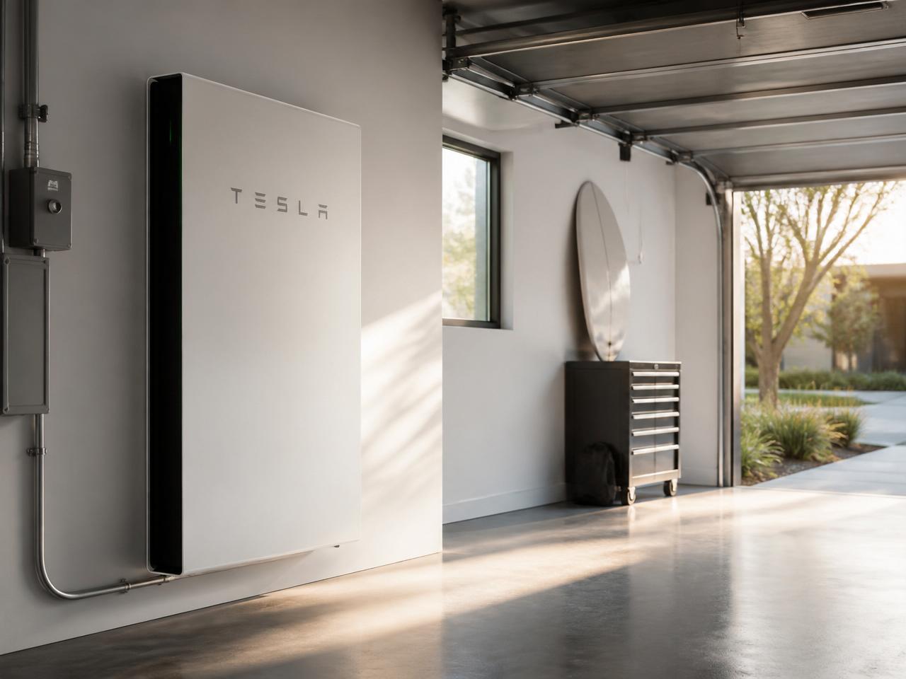 Thuisbatterij aan de muur met serienummer, capaciteit en garantiegegevens voor een digitaal installatiedossier